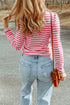 Striped Print Textured Knit Long Sleeve Tee